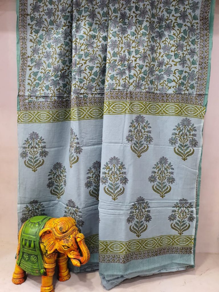 Baby blue Pure Cotton mulmul saree with blouse