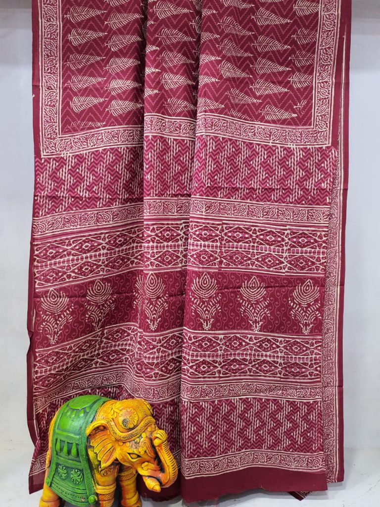 Raspberry Rose Pure Cotton mulmul saree with blouse
