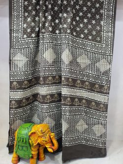 Black Taupe Pure Cotton mulmul saree with blouse