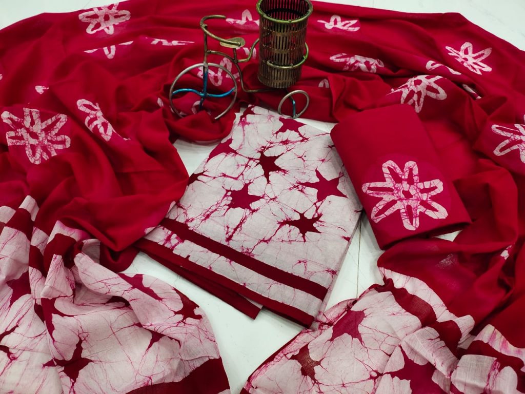 Crimson and White batik print cotton suit set