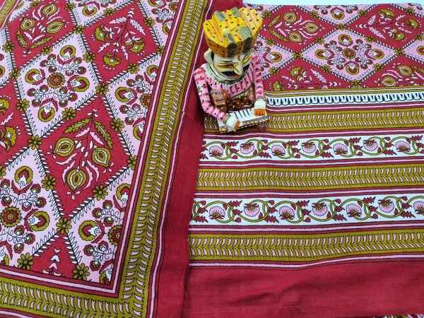 Crimson red jaipuri bedsheet with pillow cover