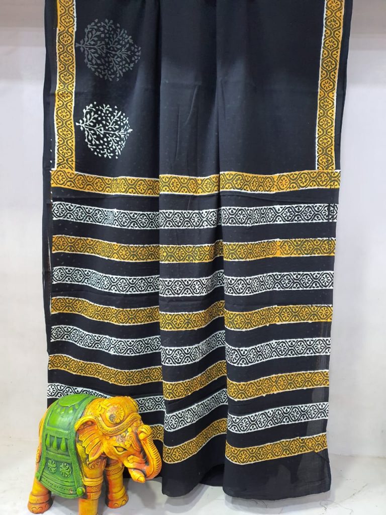 Black Pure Cotton mulmul saree with blouse