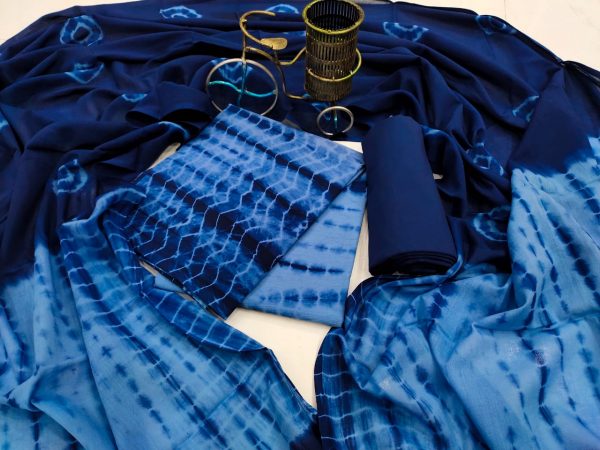 blue and Baby blue Cotton dupatta set with slawaar kameez