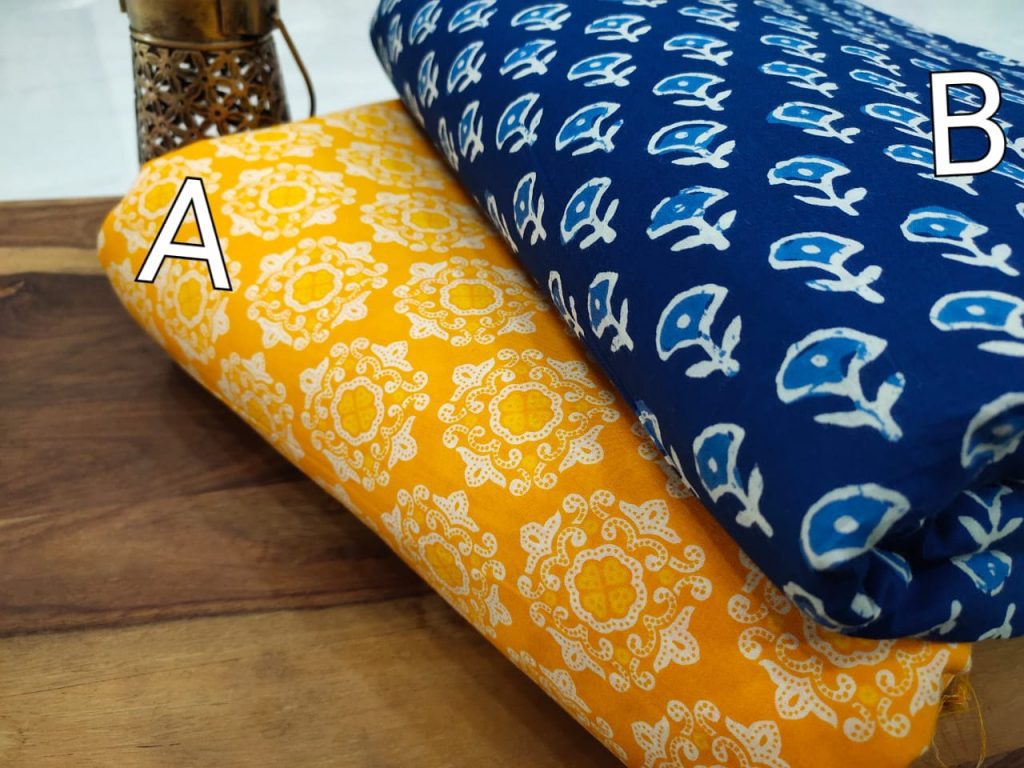 Amber and blue Cotton running material for women
