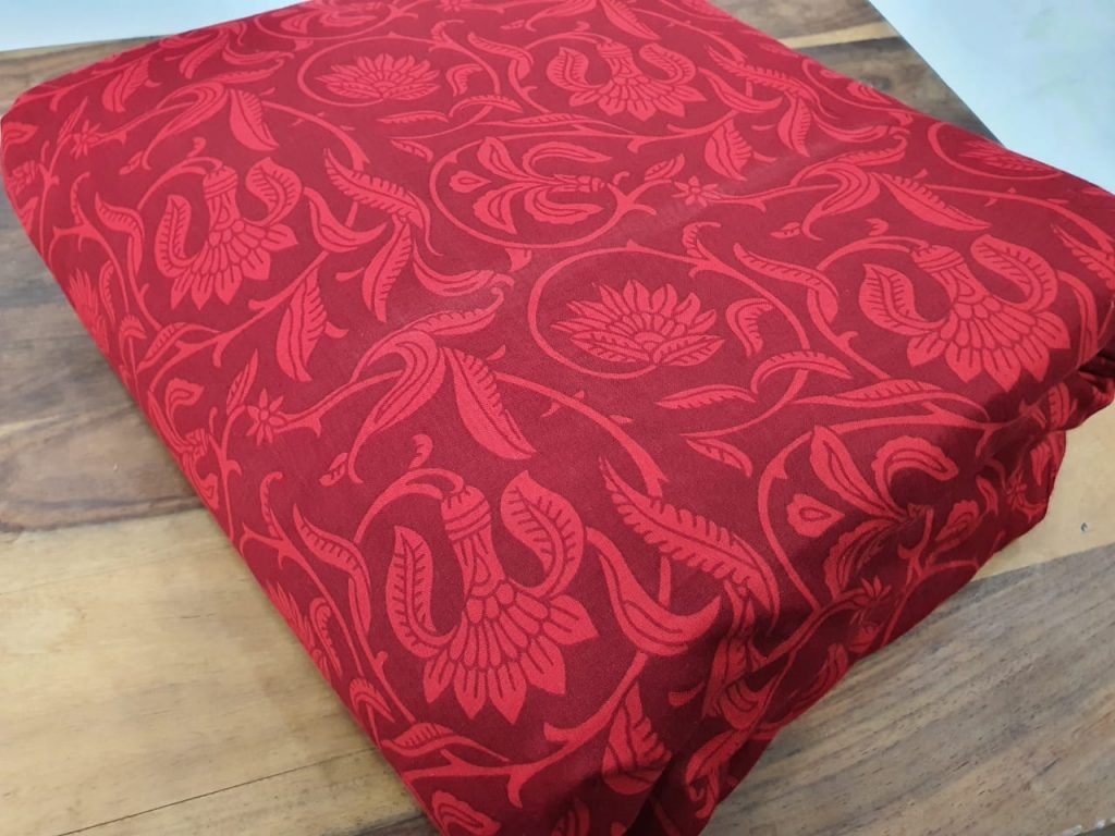 Crimson floral print running material set