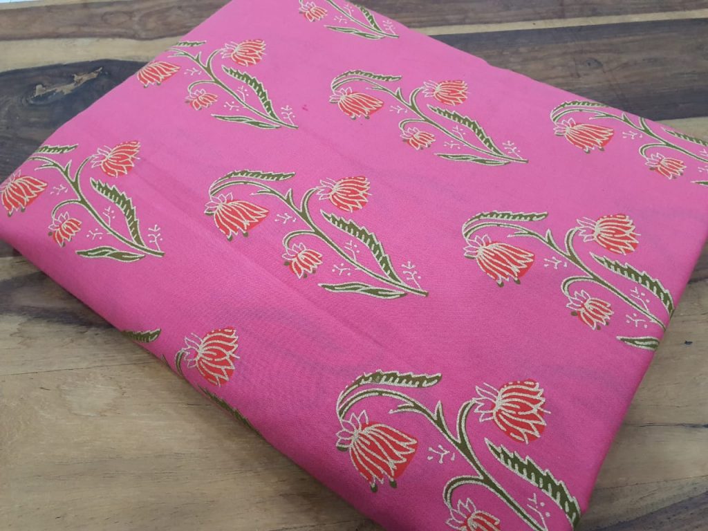 Pink floral mugal print cotton dress material