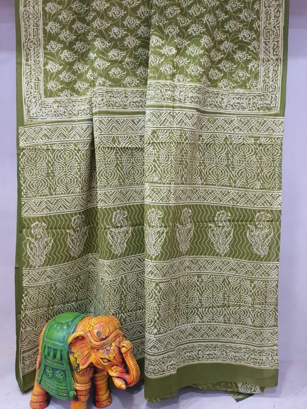 Green Cotton mulmul saree with blouse