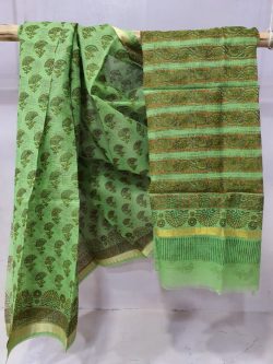 Natural green kota doria saree With blouse for women