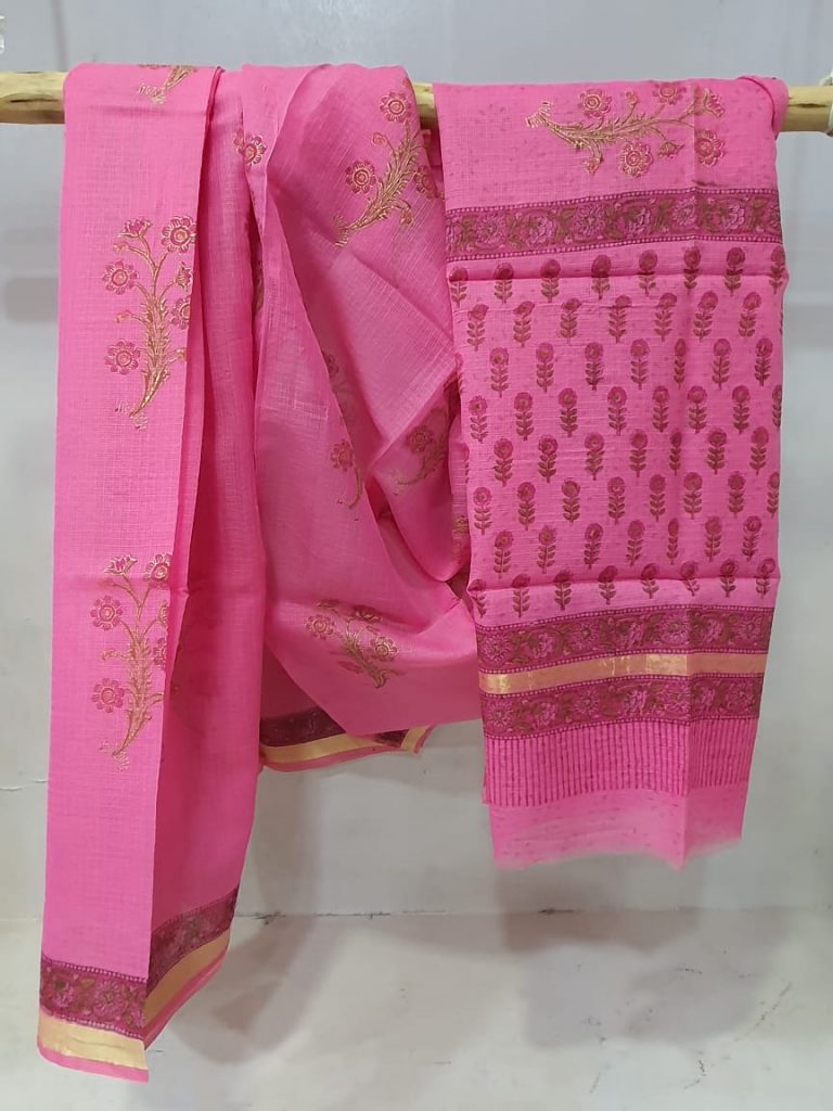 Bagru print Pink kota doria saree With blouse