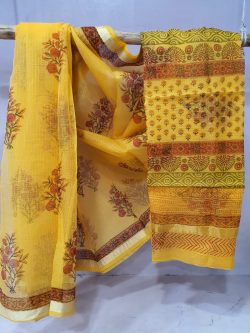 Beautiful Yellow kota doria saree with blouse