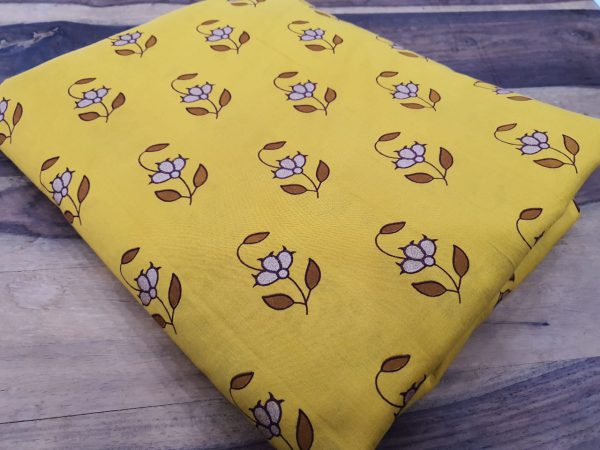 Yellow Floral print pure cotton running material set