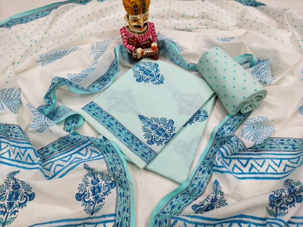 Baby blue and white pure cotton suit set