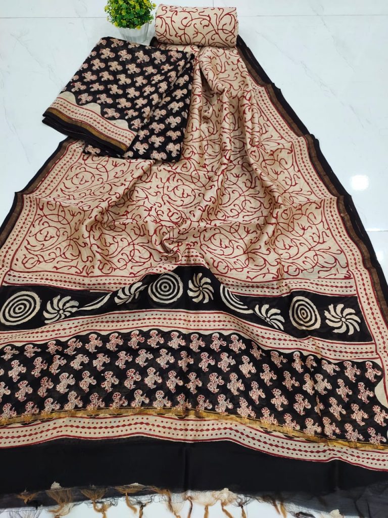 Office wear Superior quality Black And Beige chanderi suit set