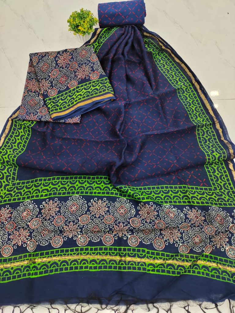 blue Pure chanderi suit set with salwar