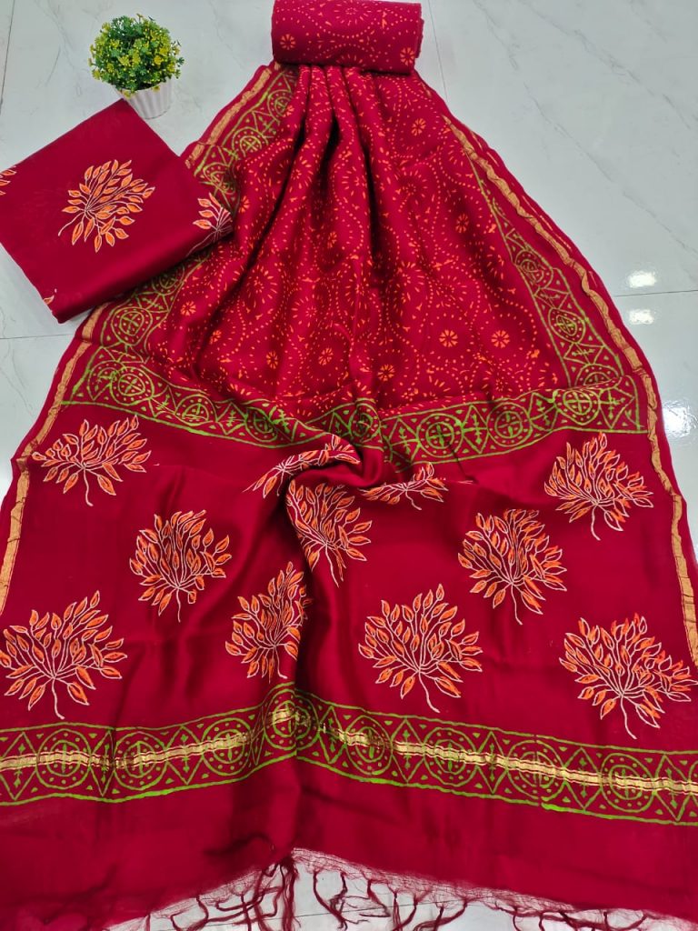 Red crimson Pure chanderi suit set with salwar
