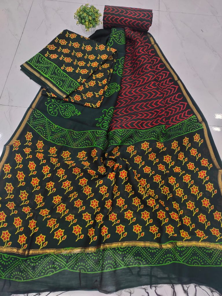 Superior quality green chanderi suit set With salwar