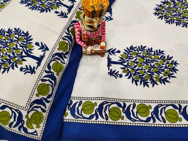 jaipuri blue and white pure cotton bed sheet