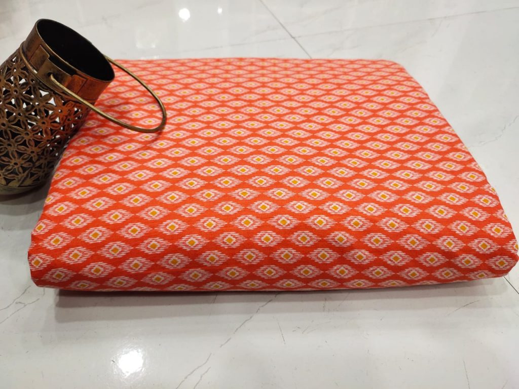 Orange bagru print pure cotton running material set