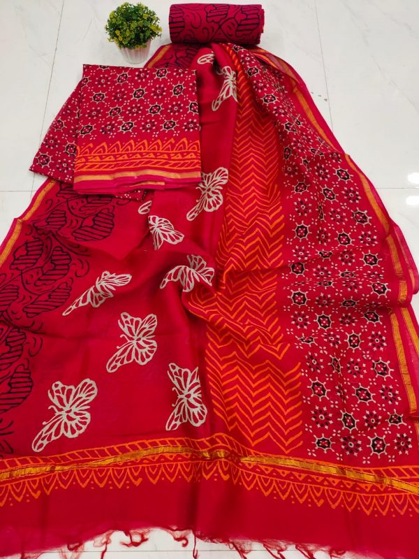 Superior quality Red pure chanderi suit set