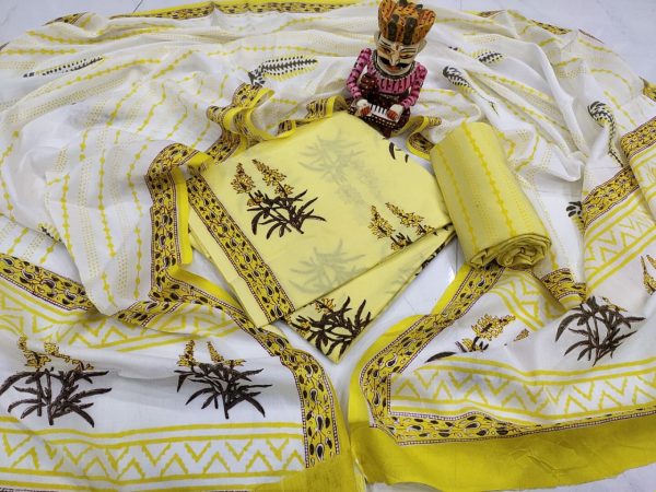 Yellow and White mulmul cotton dupatta suit set with salwaar kameez
