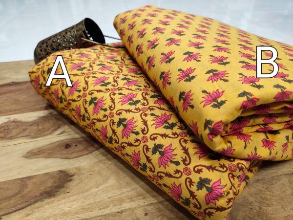 Yellow floral print pure cotton running material set