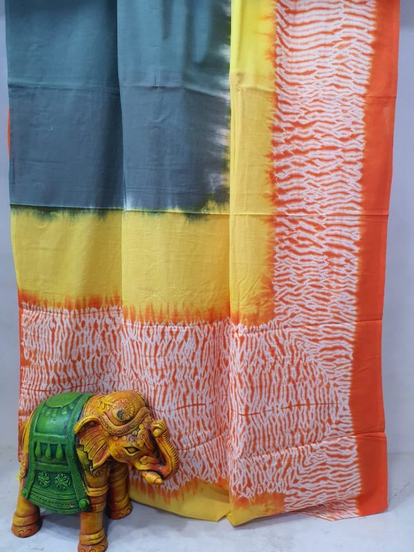 Exclusive Orange and yellow pure cotton printed traditional saree with blouse