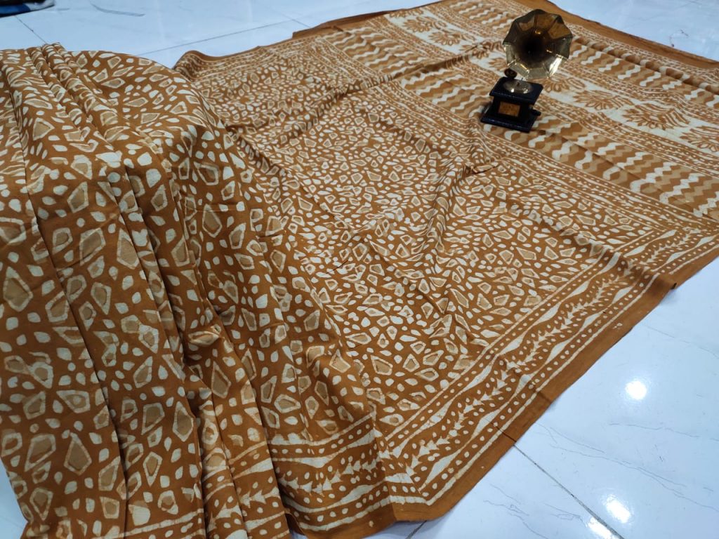 Bagru print Bronze printed saree material