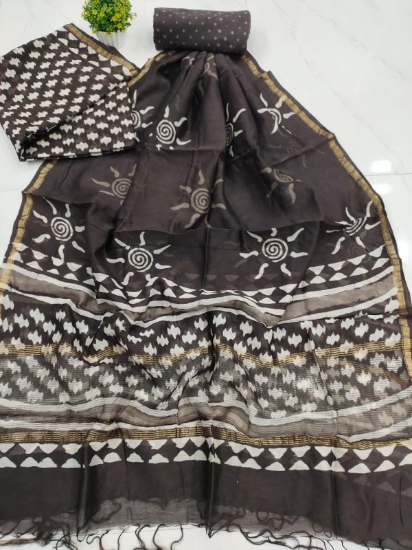 Traditional taupe chanderi suit set