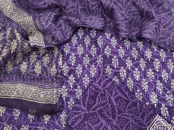 Exclusive Blue-violet cotton suit with kota doria dupatta set