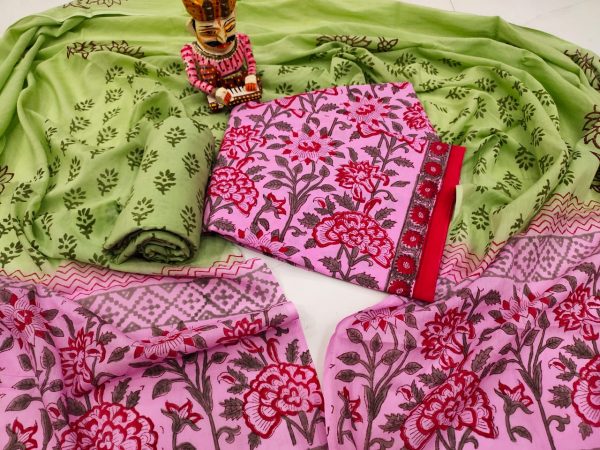 Green and pink floral rapid print pure Cotton mulmul salwar kameez set