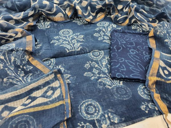 Jaipuri Sapphire blue Kota Doria Suit set cottom bottom