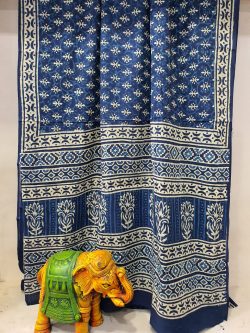traditional Persian blue soft pure cotton malmal saree