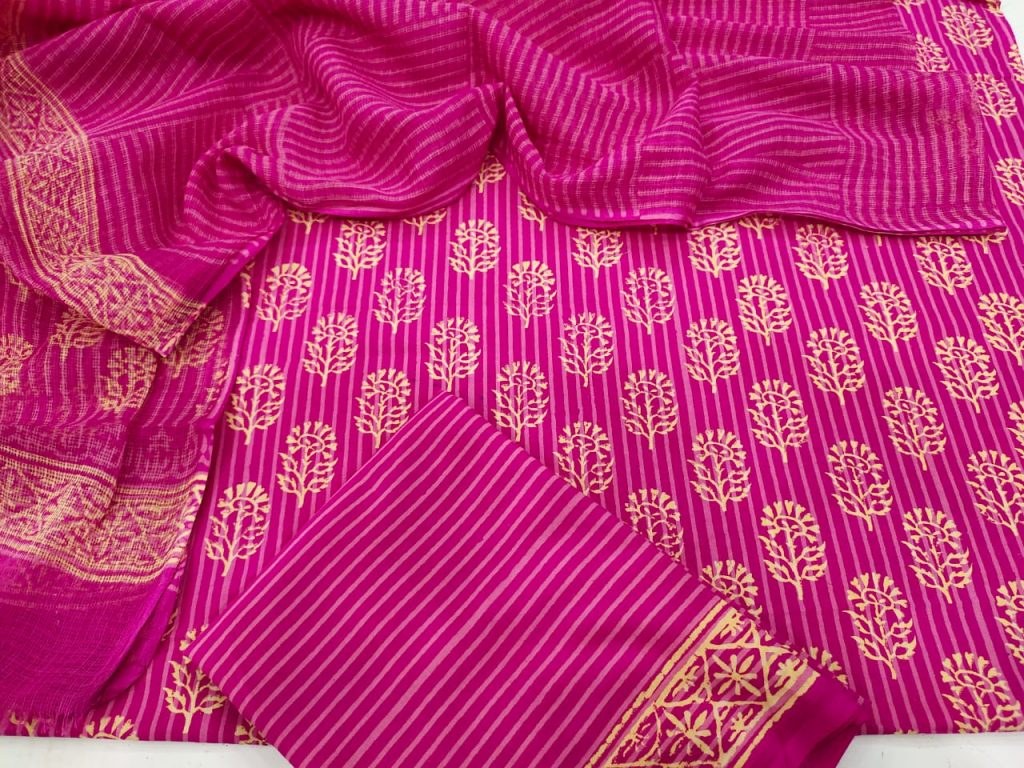 beautiful Magenta rose cotton suit with kota doria dupatta set