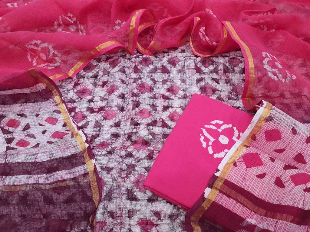 Traditional pink bagru print kota doria suit set