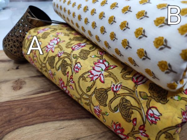 Jaipuri yellow and white floral print running material set