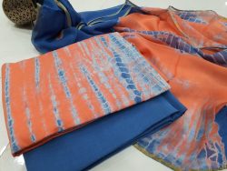 Orange and blue zari border cotton suit pure chiffon dupatta