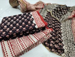 Traditional Carmine and black zari border cotton chudidhar set