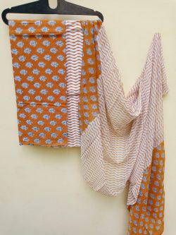 Regular wear Orange cotton suit with chiffon dupatta set