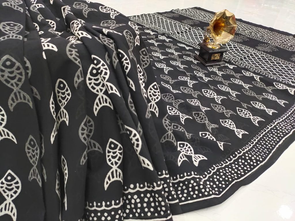 Regular wear Black Cotton saree with blouse