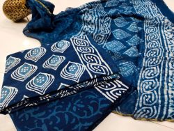 Superior quality Prussian blue zari border cotton chudidhar set