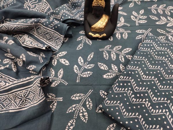 Jaipuri Dark Slate gray Cotton dupatta set with salwar kameez