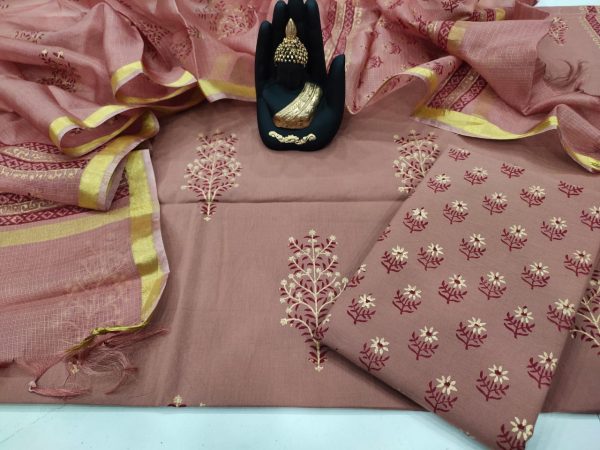 Desert sand floral print pure cotton suit kota dupatta set
