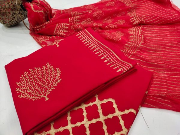 Crimson  floral print Chiffon suit set With salwaar