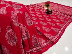 Jaipuri Crimson cotton saree with blouse