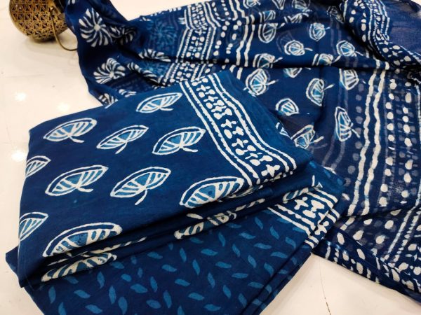 Exclusive blue cotton salwar suit set with chiffon chunni