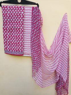 pink and white Chiffon dupatta cotton salwar suit set