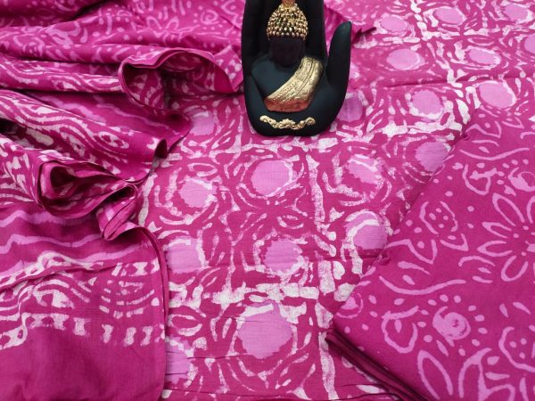 Pink Bagru print Cotton dupatta set with salwar kameez