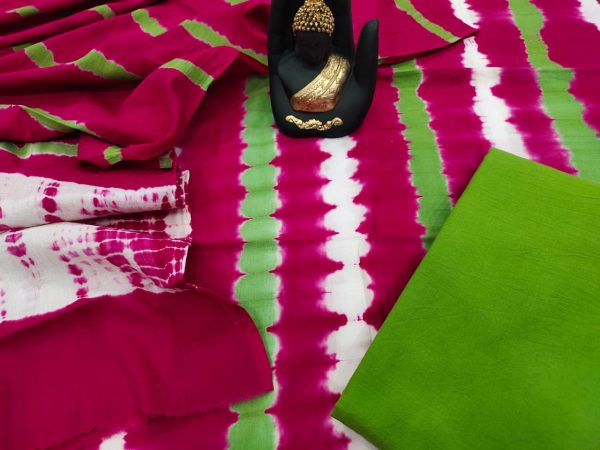 green and magenta rose Cotton salwar kameez set with mulmul dupatta