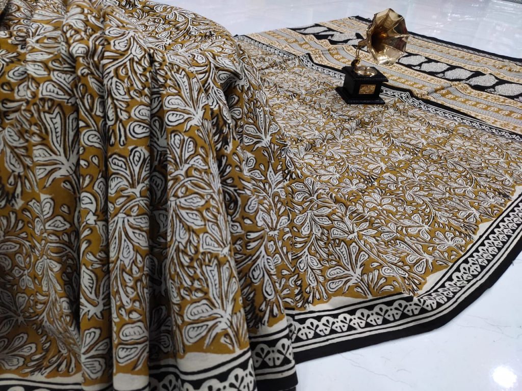 Bronze cotton mulmul saree with blouse