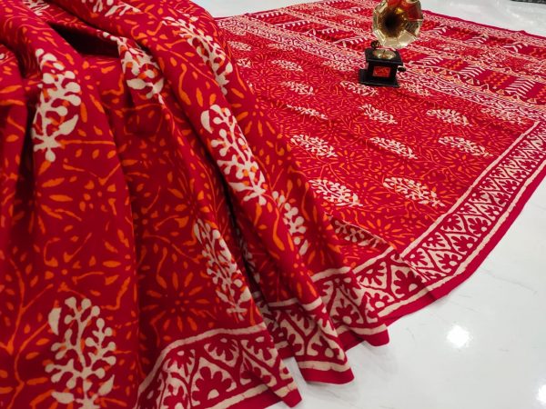 Superior quality Red crimson cotton saree